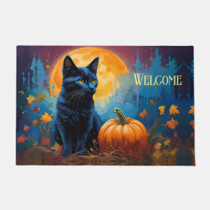 Tapete Gatinhos Negros Pumpkin Cheia Folhas de outono