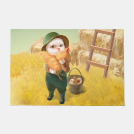 Tapete Gato Adorável com Hen na Fazenda