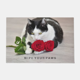 Tapete Gato bonito com rosa vermelha