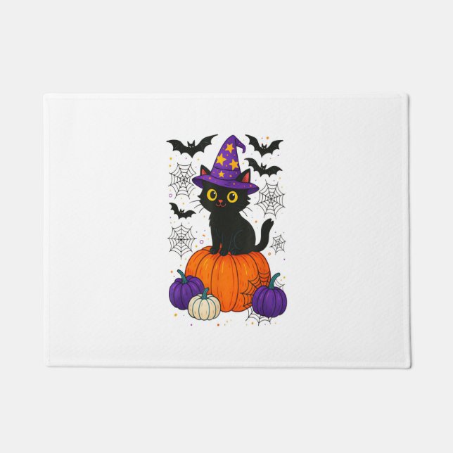 Tapete Gato de Bruxa Negra Bonita Pumpkin Halloween Fal (Frente)