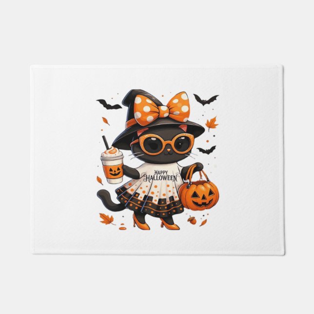 Tapete Gato de Halloween Kawaii - Gato de Bruxas com Pump (Frente)