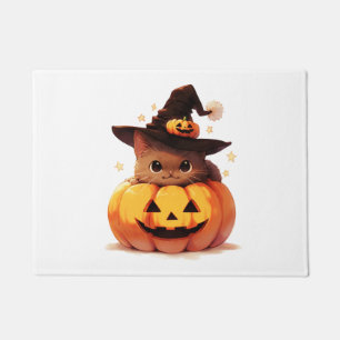 Tapete Gato kawaii bonitinho de Halloween com chapéu e ab