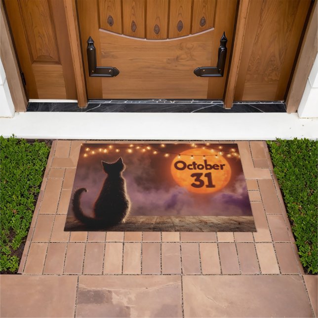 Tapete Gato Negro com Lua de Halloween de 31 de outubro (Ar livre)