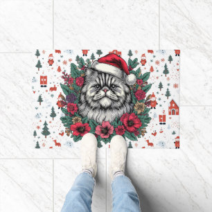 Tapete Gato Persa de Natal, Papais noeis Florais, Gatinho