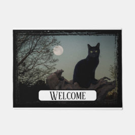 Tapete Gato preto de lua cheia em uma árvore