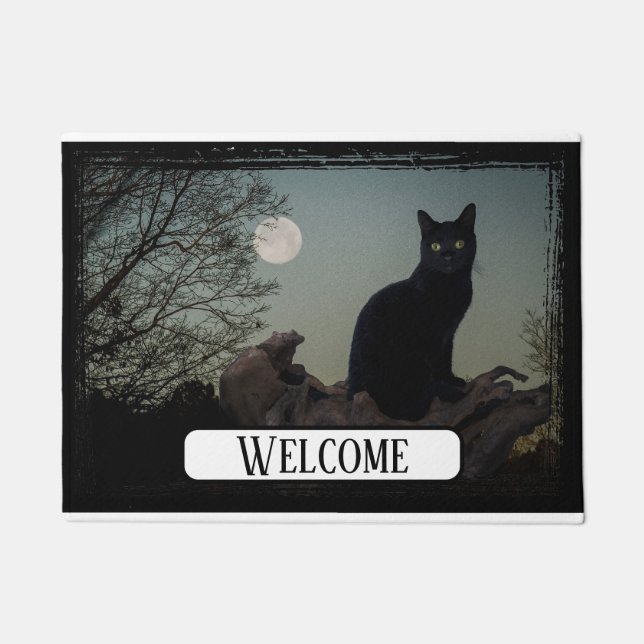 Tapete Gato preto de lua cheia em uma árvore (Frente)