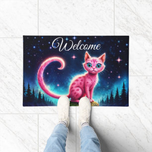 Tapete Gato rosa fantástico na floresta mágica estelar no