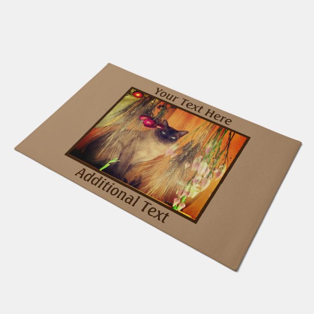 Tapete Gato Siamês Posicionado Com Flores Personalizadas (Inclinado)