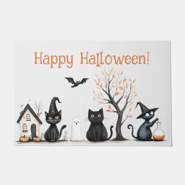 Tapete Gatos Negros "Feliz Halloween" (Frente)