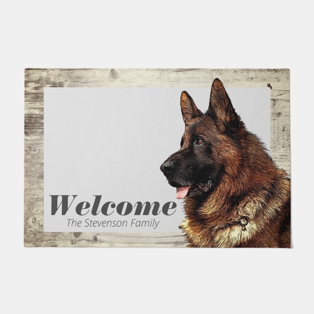 Tapete German Shepherd Painting Animal Dog Welcome Family (Frente)