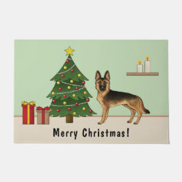 Tapete German shepherd Preto E Tan E Árvore De Natal