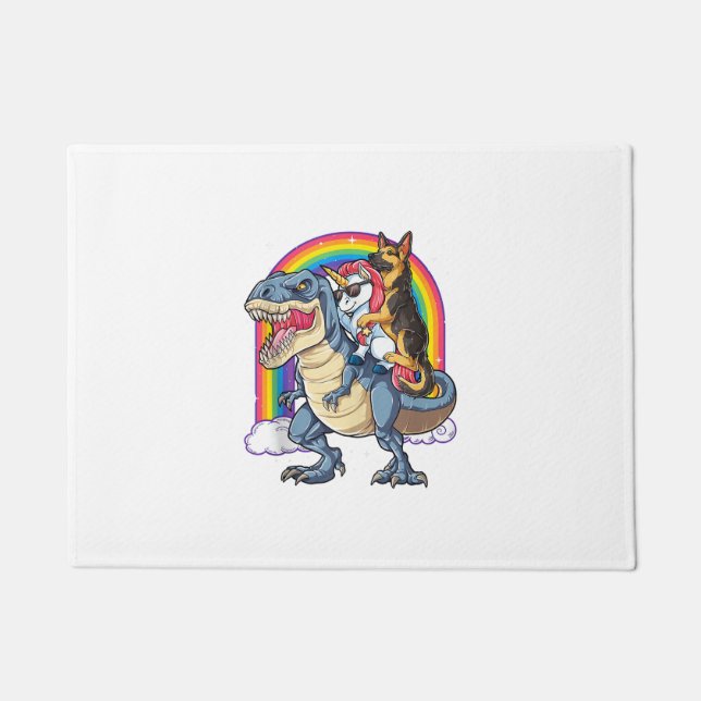 Tapete German shepherd Unicorn Dinossaur T rex Engraçado  (Frente)
