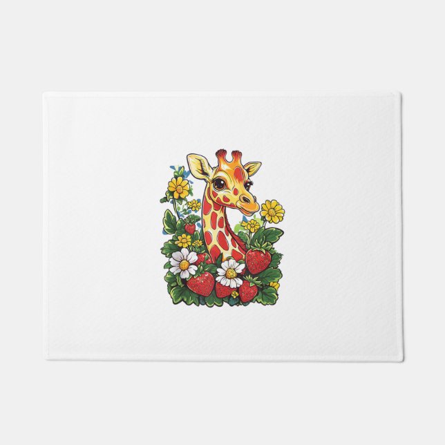 Tapete Girafa Morangos e Flores Gira Gráfica Cuta (Frente)