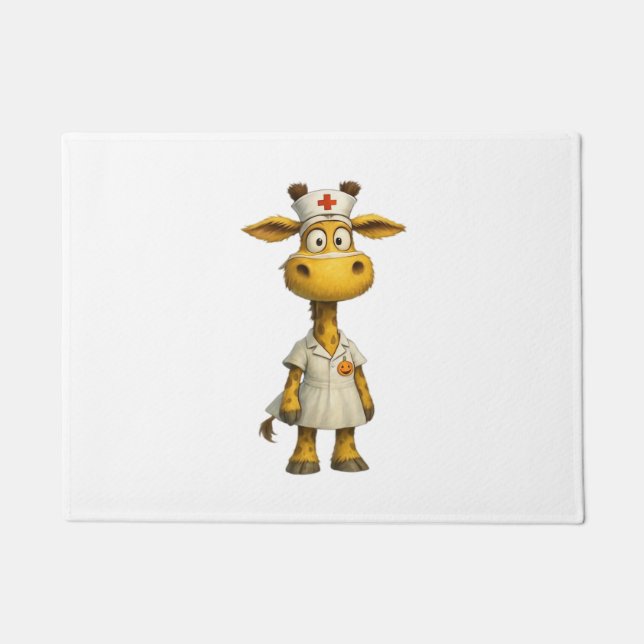 Tapete Giraffe Nurse Cartoon - Whimsical Healthcare Hero (Frente)