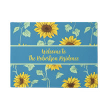 Girassóis verdes folhas fundo azul