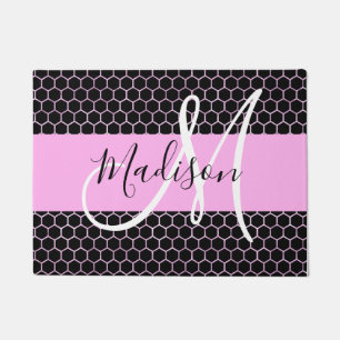 Tapete Glam Black Metalk Pink Honeycomb Monograma Nome
