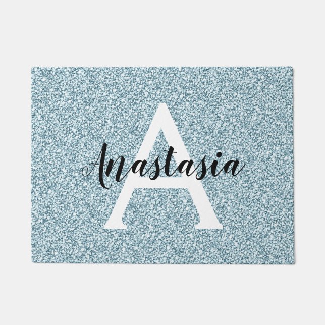 Tapete Glam Blue Silver Glitter Sparkles Nome do Monogram (Frente)