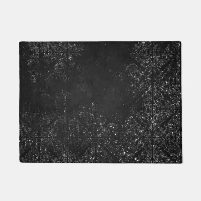 Tapete Glimmery Onyx Grunge | Silvery Black Glam Damask (Frente)
