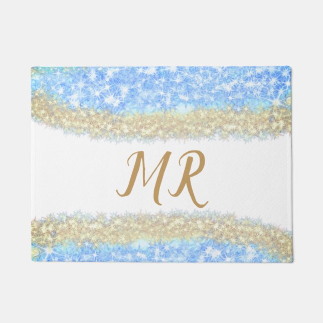 Tapete glitter dourado azul glitter glitter nome monogram (Frente)