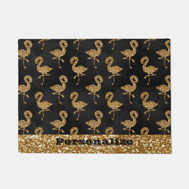 Tapete Glitter Dourado Elegante Flamingo Pattern Sparkle  (Frente)