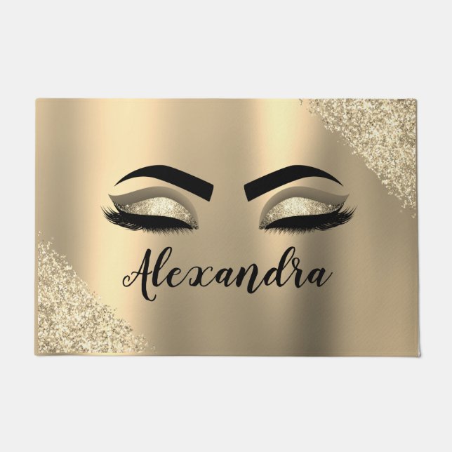 Tapete Glitter Sparkle Eyelashes Dourado Nome do Monogram (Frente)