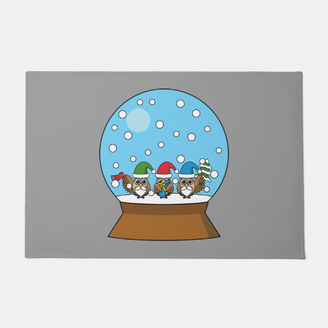 Tapete Globo de Neve com Três Corujas Gnomo (Frente)
