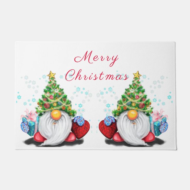 Tapete Gnomo bonitinho com chapéu de árvore de Natal e pr (Frente)