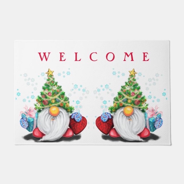 Tapete Gnomos de Natal com boas-vindas à Porta do Present (Frente)