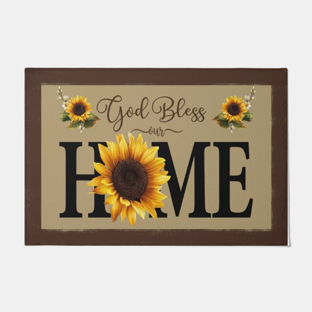 Tapete God Bless Our Home Sunflowers Mat, Lovely (Frente)
