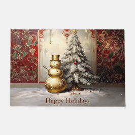 Tapete Gold Snowman Christmas Tree Holiday Doormat