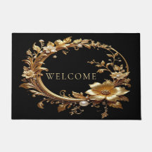 Golden Floral Ornate Frame Doormat