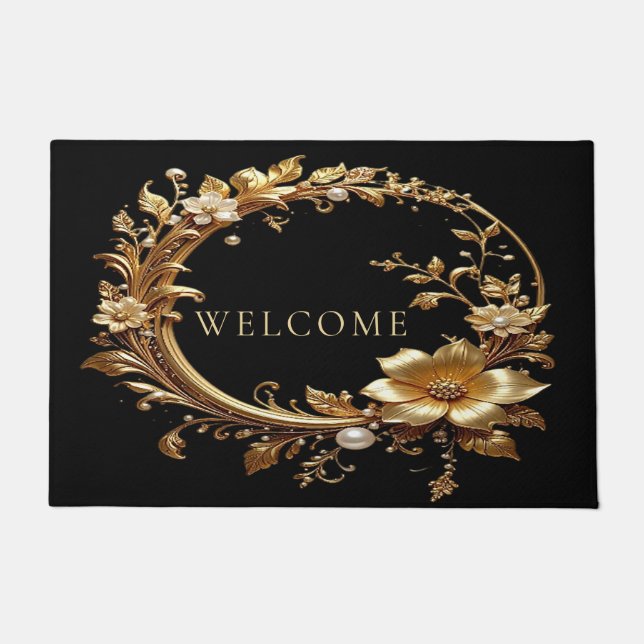 Tapete Golden Floral Ornate Frame Doormat (Frente)