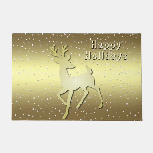 Tapete Golden Reindeer Snowy Holiday Doormat (Frente)