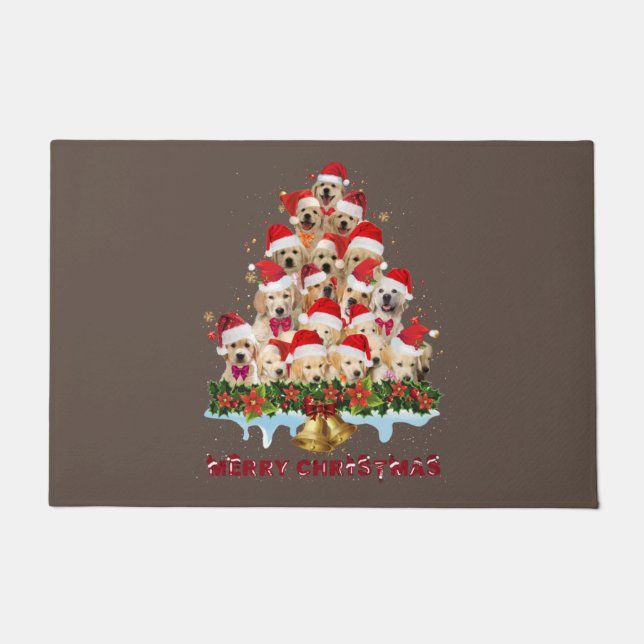 Tapete Golden Retriever Santa Hat Xmas Dogs Merry Christm (Frente)