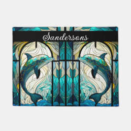 Tapete Golfinho Branco Azul Teal Aspecto do Vidro Estreit