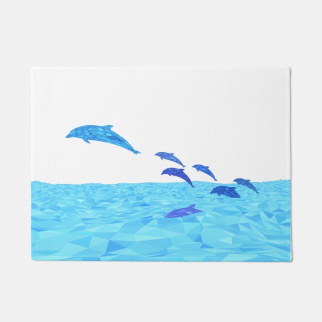 Tapete Golfinhos Lowpoly Saltando do Oceano (Frente)