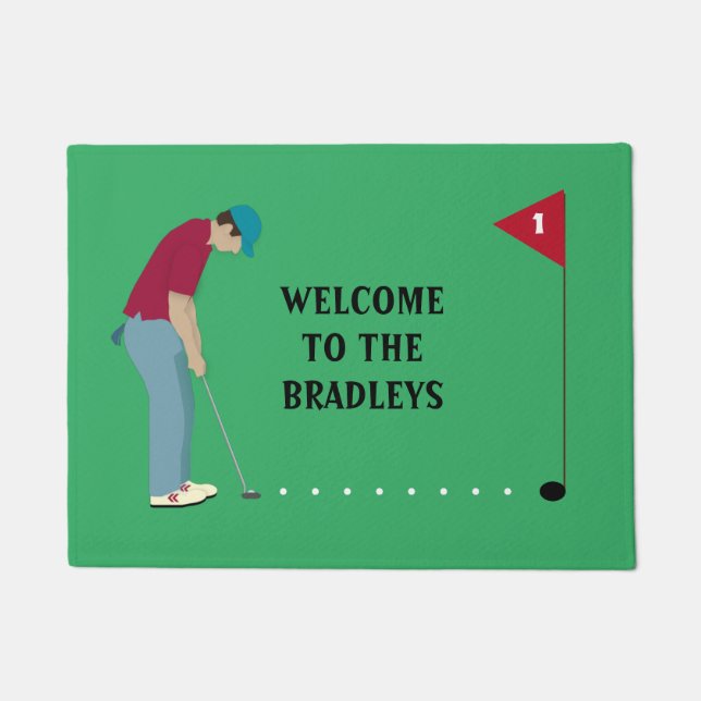 Tapete Golfista Verde Colocando Bola (Frente)