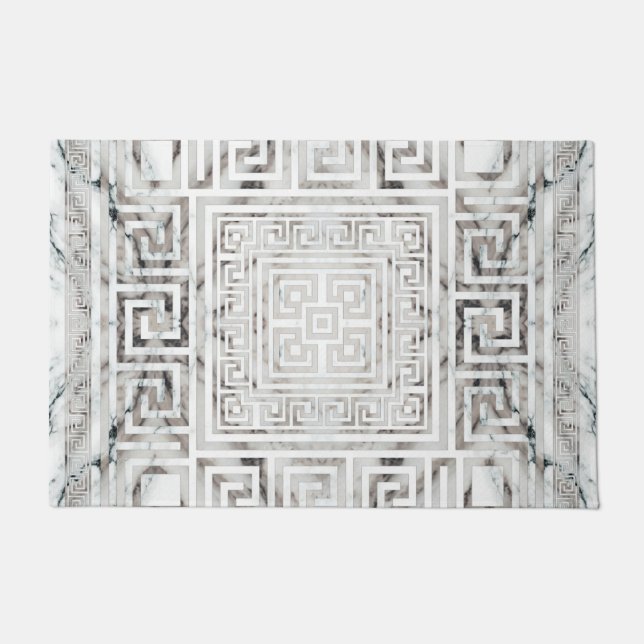 Tapete Greek Meander - Greek Key White Marble textures (Frente)