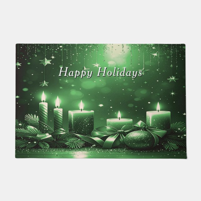 Tapete Green Candles Christmas Holiday Doormat (Frente)