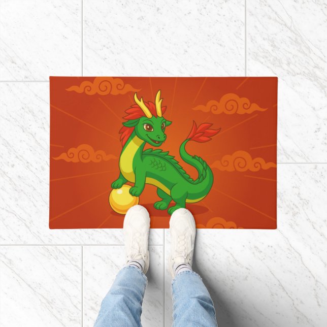 Tapete Green Chinese Dragon on Red (Interior)