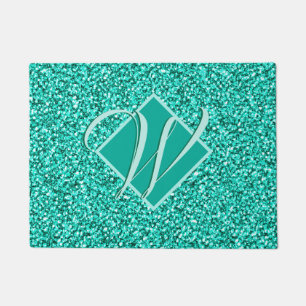 Tapete Grelha Espelhada Turquesa Azul Luminoso Monograma