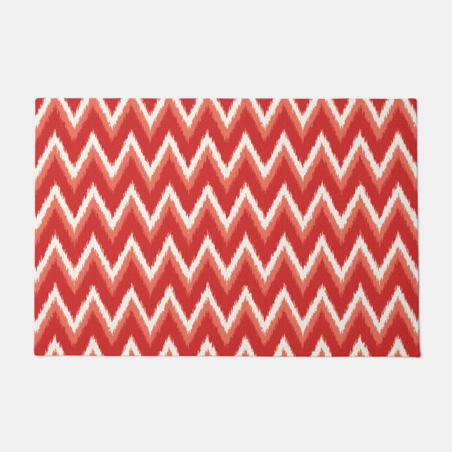 Tapete Grelhas Ikat Chevron, Laranja e Branco (Frente)