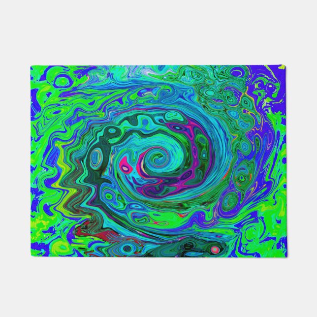 Tapete Groovy Abstrato com espiral verde e azul (Frente)