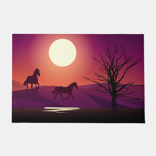 Tapete Grunge Red Rug Dois Cavalos Doormat (Frente)