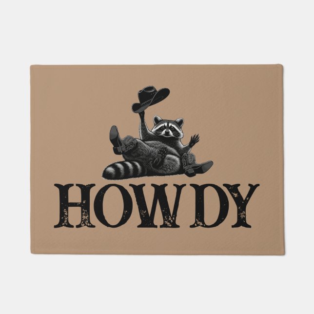 Tapete Guaxinim Divertido 'Howdy' com Chapéu e Botas de C (Frente)