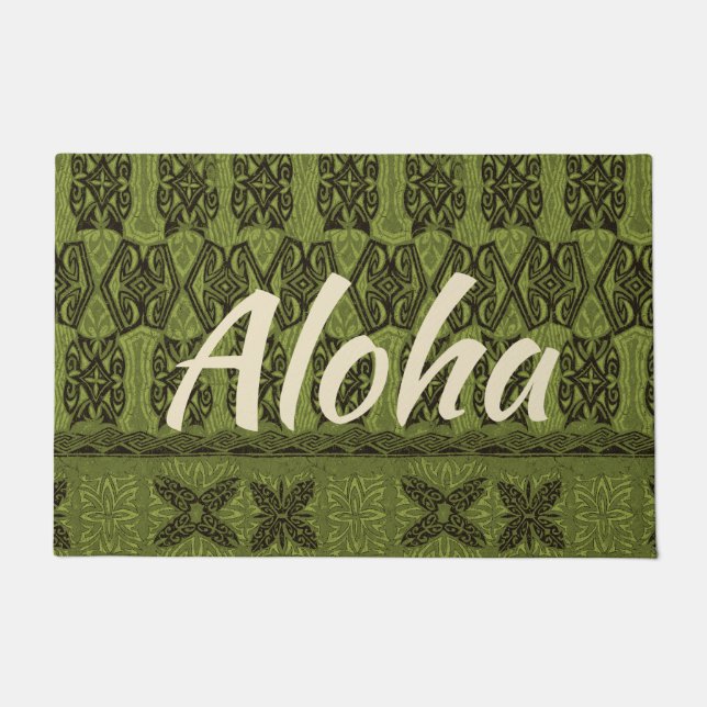 Tapete Haena Beach Havaiana Primitiva Tapa Aloha Olive (Frente)