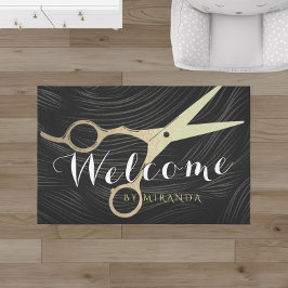 Tapete Hair Salon Hairstylist Black Dourada Tesoura Bem-v
