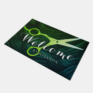 Tapete Hair Salon Hairstylist Tesoura Dourada Verde Bem-v