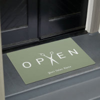Hair Salon Scissor Open Sage Green Welcome