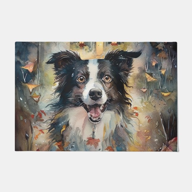 Tapete Halloween Border Collie Com Pumpkins Assustado (Frente)